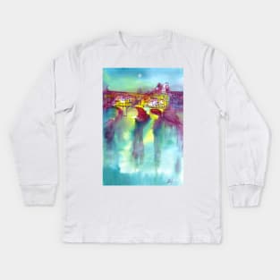 PONTE VECCHIO, Old Bridge Florence Watercolor Kids Long Sleeve T-Shirt